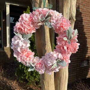 Handmade 19” Floral Wreath – Pink & White Hydrangeas, Peonies, & Lamb’s Ear